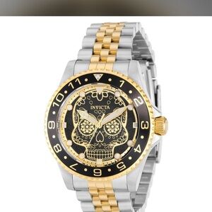 Invicta Men's Two-Tone Black & Gold Skull Dial Bracelet Watch